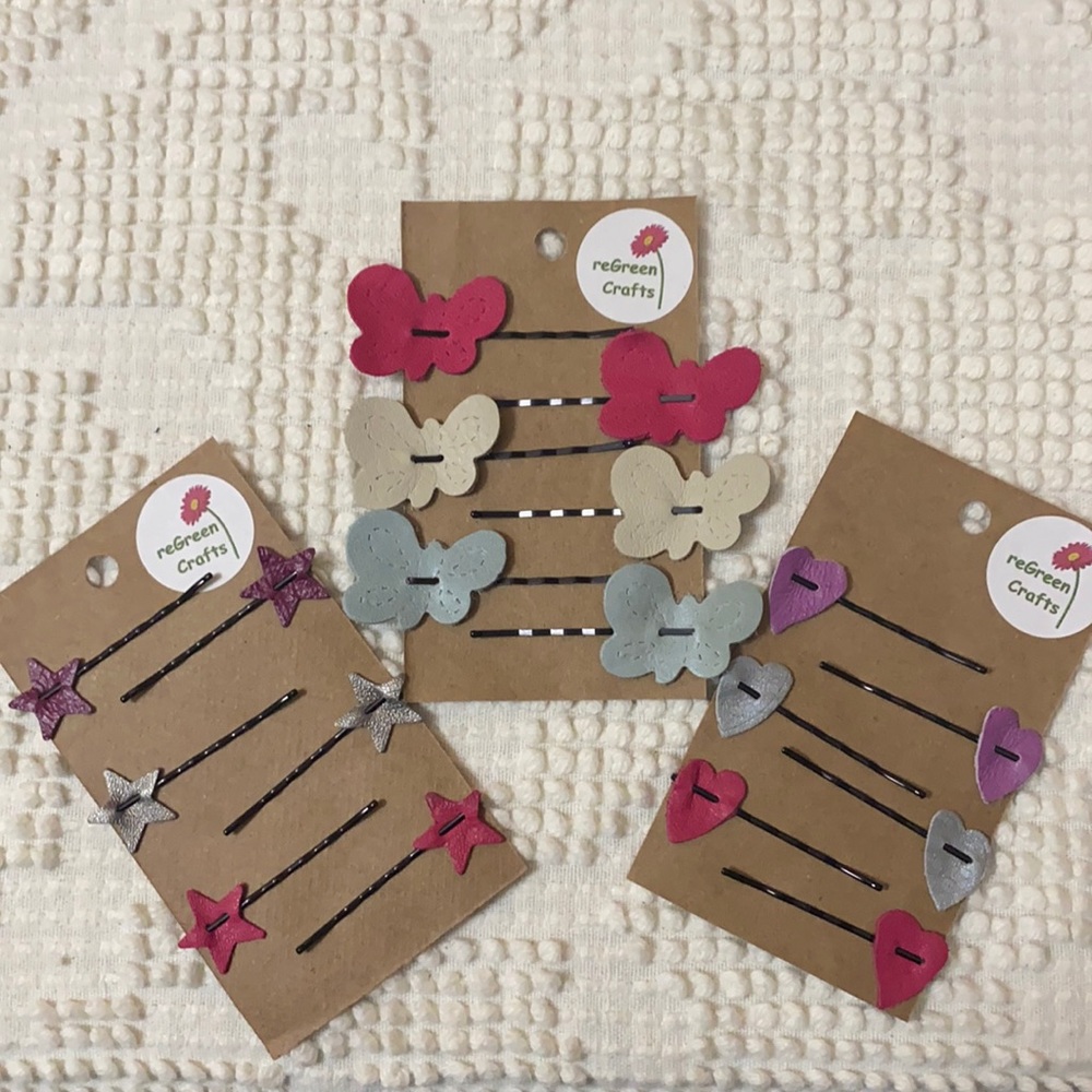 3 Sets Recycled Leather Bobby-pins